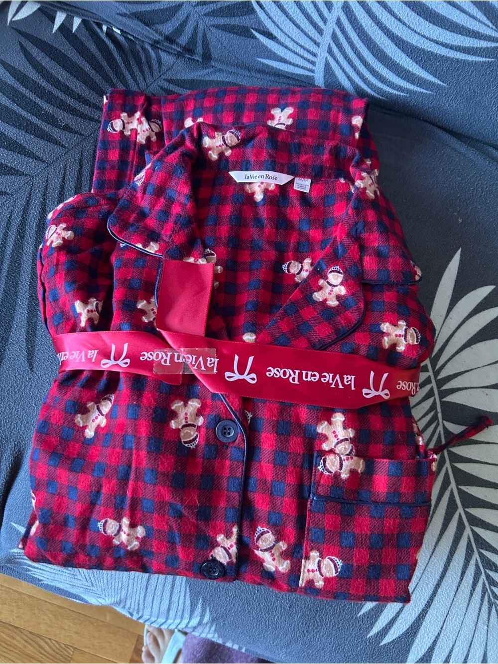 La Vie En Rose Red and Navy Teddy Bear Plaid Pajama Set